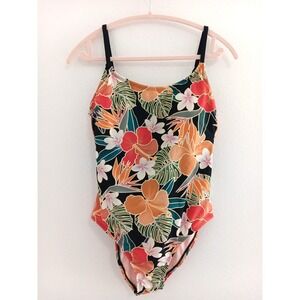 NEW Hurley One Piece‎ Swimsuit Medium Hawaiian Floral Spaghetti Strappy SPF 50